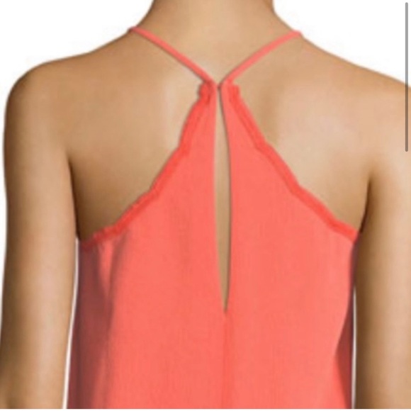 Trina Turk Scalloped Halter Mini Dress Coral Orange Crape Size 12 Spring Summer - Picture 5 of 16